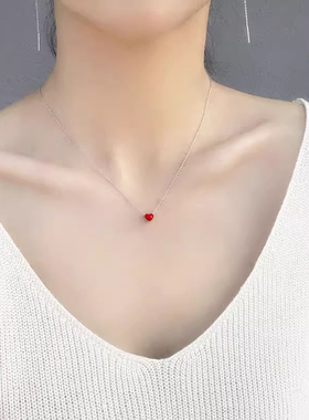 韩版简约小红心甜美少女爱心气质女吊坠锁骨链红色小红心项链