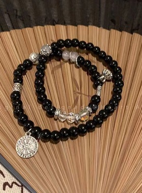 新中式复古招财福袋缠绕多层手链项链两用配饰女国风长款情侣手饰