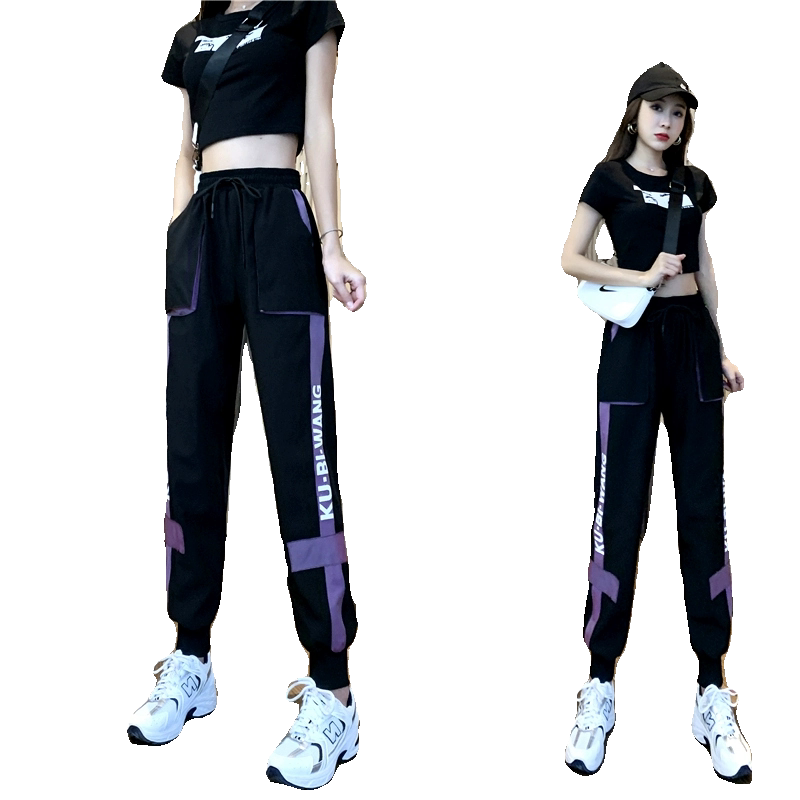 束脚运动裤女显瘦韩版潮牌ins春夏季宽松哈伦裤直筒百搭休闲裤子