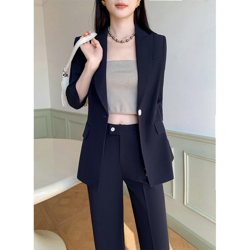 2026年新款韩版冷淡系气质时尚女士西装夏季阔腿裤两件套职场套装