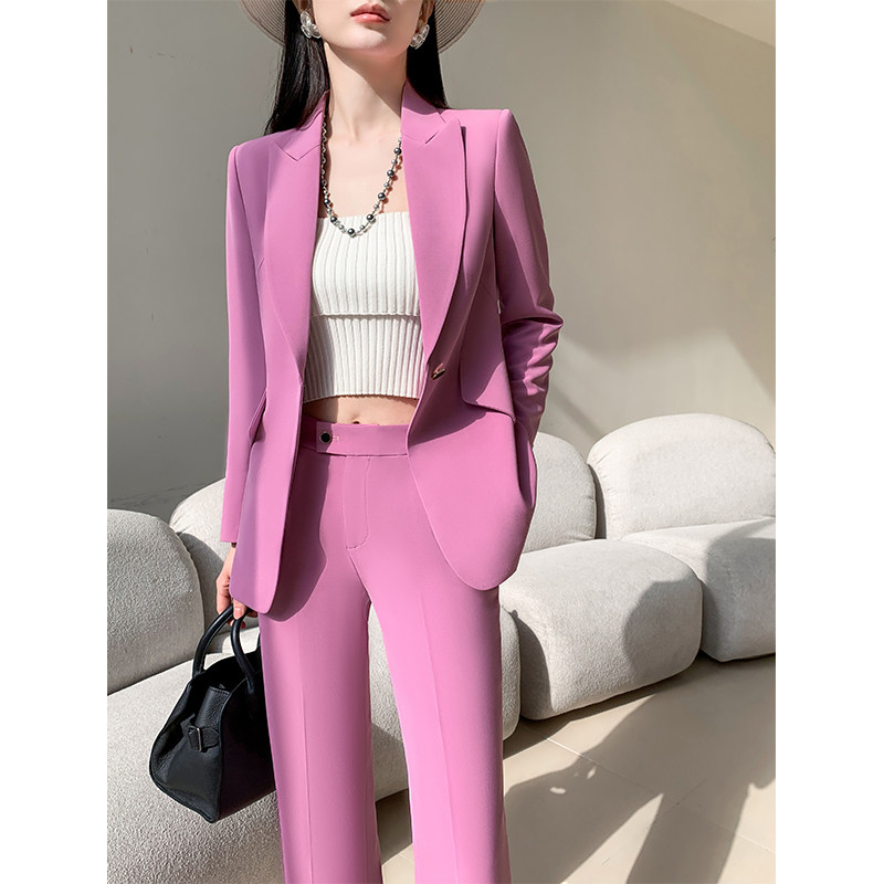 2026新款高端粉色西装套装女秋冬季高级感收腰面试正装职业装西服