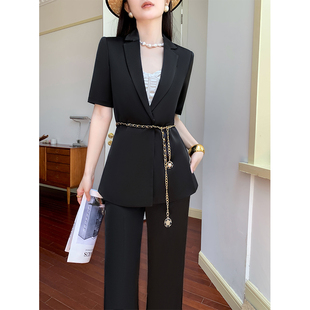 2024新款黑色西装套装女夏季薄款气质女神范高端正装气场强大西服