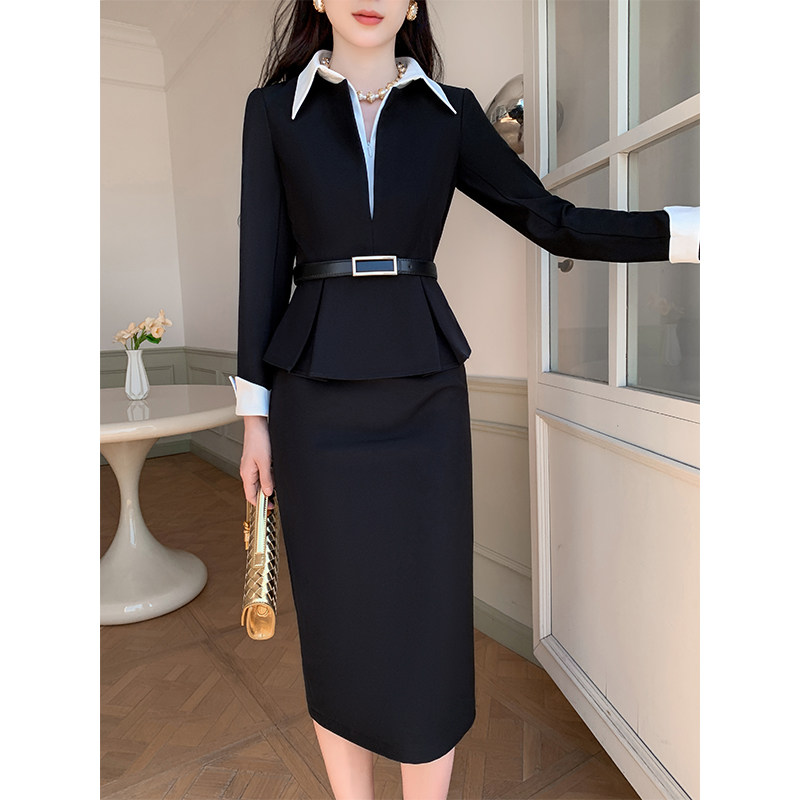 高端职业正装连衣裙女长袖秋冬季气质收腰高级感西装裙子工作服