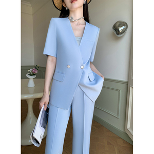 休闲西装套装女夏季薄款短袖西服