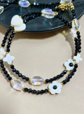 复古尖晶石白蝶贝项链毛衣链高级百搭春夏百搭饰品天然石