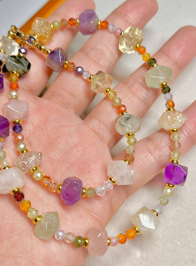 复古异形混色天然水晶多切面项链手链耳钩春夏疗愈水晶配饰高级感