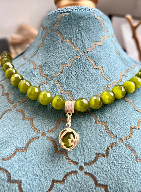 复古老料绿色猫眼项链 星星吊坠夏季清新风项链 青岛中古饰品外贸