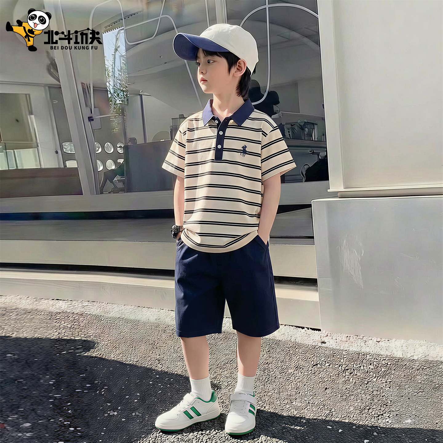 男童夏季短袖套装条纹2026新款儿童中大童宝宝纯棉夏季薄款帅气潮