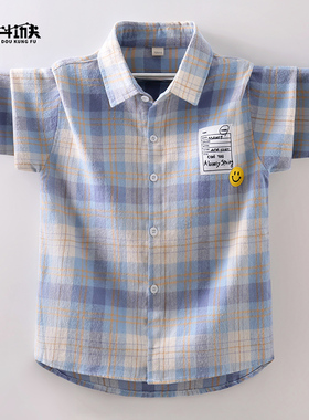 男童衬衫长袖纯棉春秋装儿童磨毛格子衬衣加绒加厚中大童韩版上衣