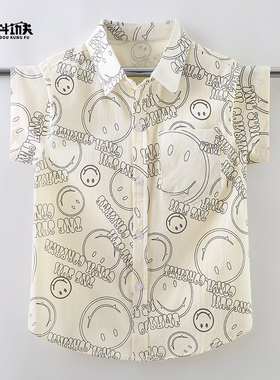 2024新款男童衬衫短袖纯棉儿童白色衬衣中大童男孩上衣宝宝夏装