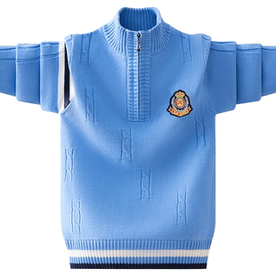 男童毛衣拉链高领2025秋冬新款儿童立领加绒加厚中大童纯棉针织衫