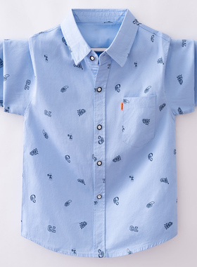 男童衬衫长袖2026新款春装儿童印花衬衣中大童宝宝白色上衣韩版潮