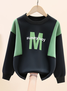 2025新款男童卫衣字母春秋款儿童冬季加绒衣服男孩中大童帅气内搭