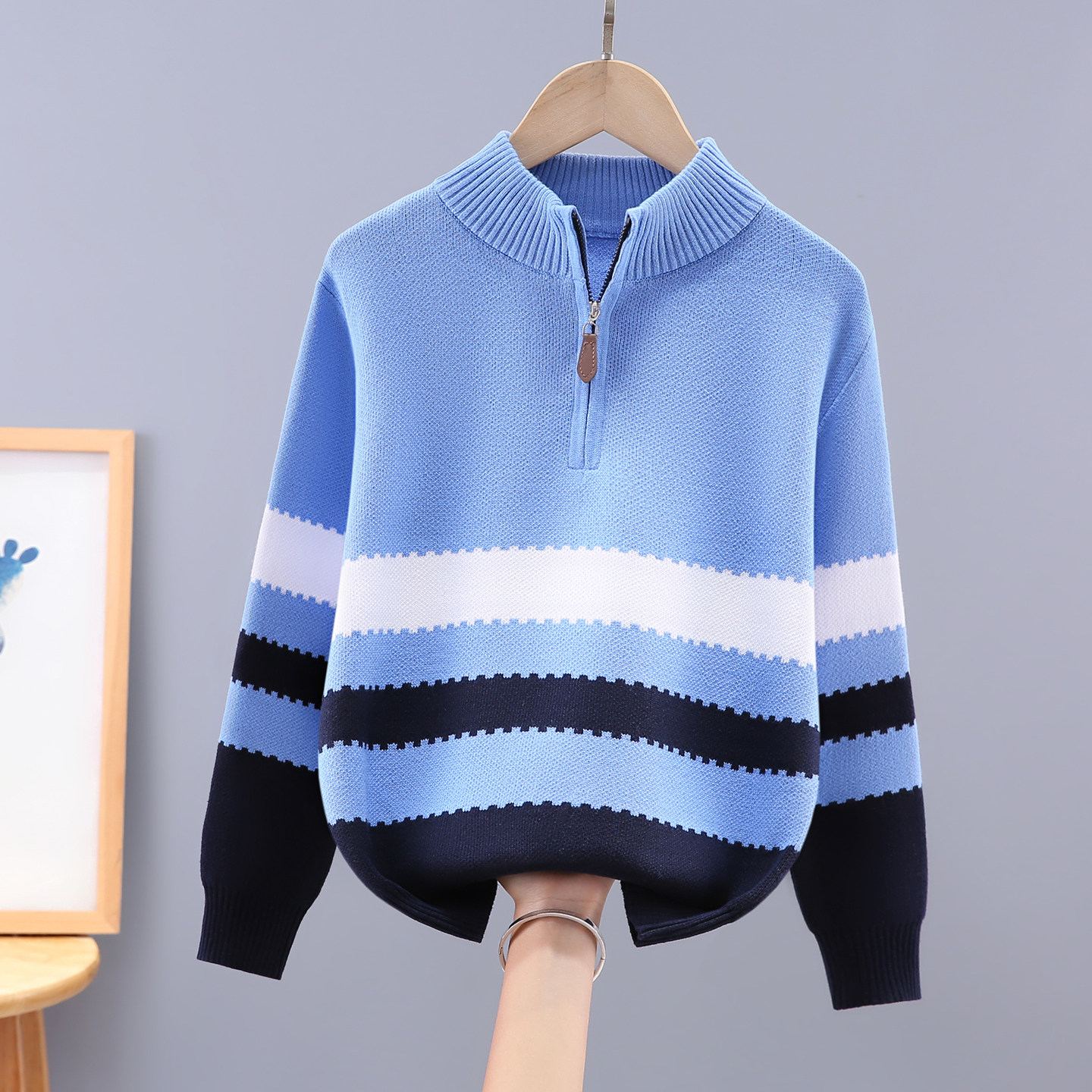 男童毛衣条纹拉链半高立领儿童秋冬新款加绒加厚中大童男孩针织衫,童装/婴儿装/亲子装,毛衣/针织衫,淘宝优惠券,粉丝福利购,淘宝优惠卷