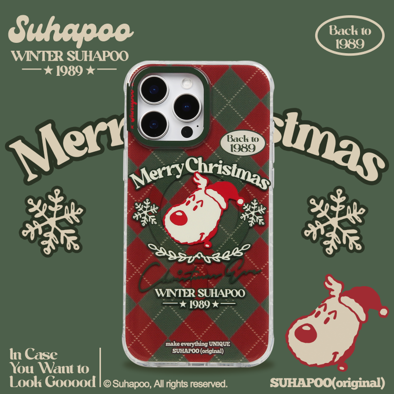 suhapoo壳内策展 圣诞格纹小白狗手机壳iPhone17promax苹果16原创15ins风16pro14plus全包