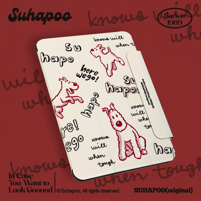 suhapoo壳内策展 涂鸦丁丁狗2024磨砂ipad保护套 air4/5/6平板壳2021双面吸磁2022