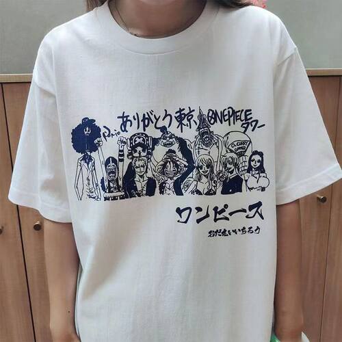 数码直喷印花草帽团短袖T恤海贼王路飞纯棉上衣周边衣服夏季男女