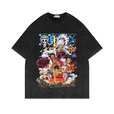 ONEPIECE水洗做旧短袖T恤美式复古oversize动漫海贼王尼卡路飞T恤