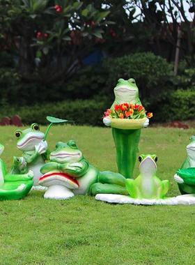 户外仿真青蛙玻璃钢雕塑花园林庭院小区公园卡通动物花盆装饰摆件