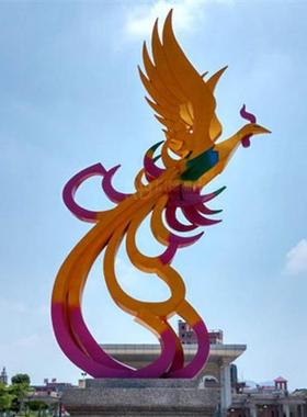 不锈钢凤凰雕塑定制大型广场景观创意孔雀烤漆动物羽翼金属摆件
