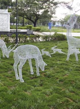 大型铁艺不锈钢麋鹿兔子镂空户外抽象装饰园林景观草坪动物摆件