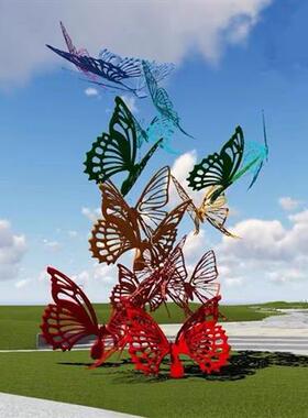 不锈钢仿真蝴蝶摆件户外定制草坪昆虫动物雕塑花园装饰园林景观美