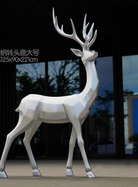 仿不锈钢鹿雕塑摆件银色金属梅花鹿酒店售楼部园林景观道具小品
