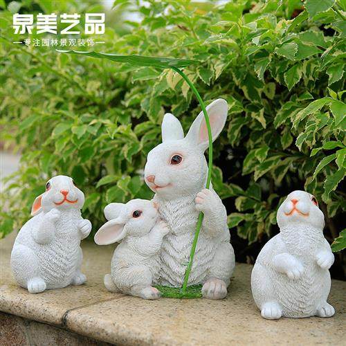 树脂工艺品户外花园摆设别墅庭院园林装饰仿真动物雕塑白兔子摆件