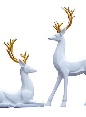 简约现代白色梅花鹿玻璃钢雕塑户外公园林景观房地产小区装饰摆件