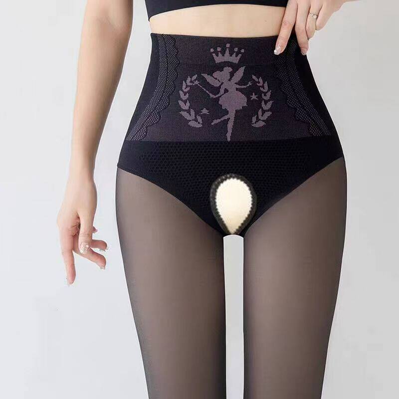 黑丝水光袜光腿开裆连裤袜女加绒丝袜秋冬黑透肤小个子花仙子