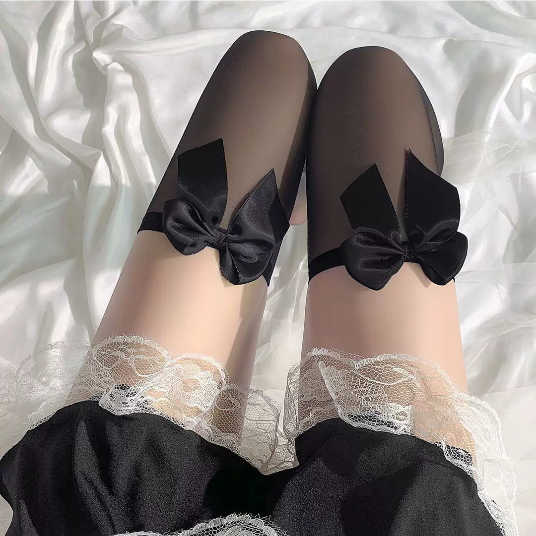 Сексуальные колготки с бантом, черные гольфы до колена, школьная pleated юбка, косплей