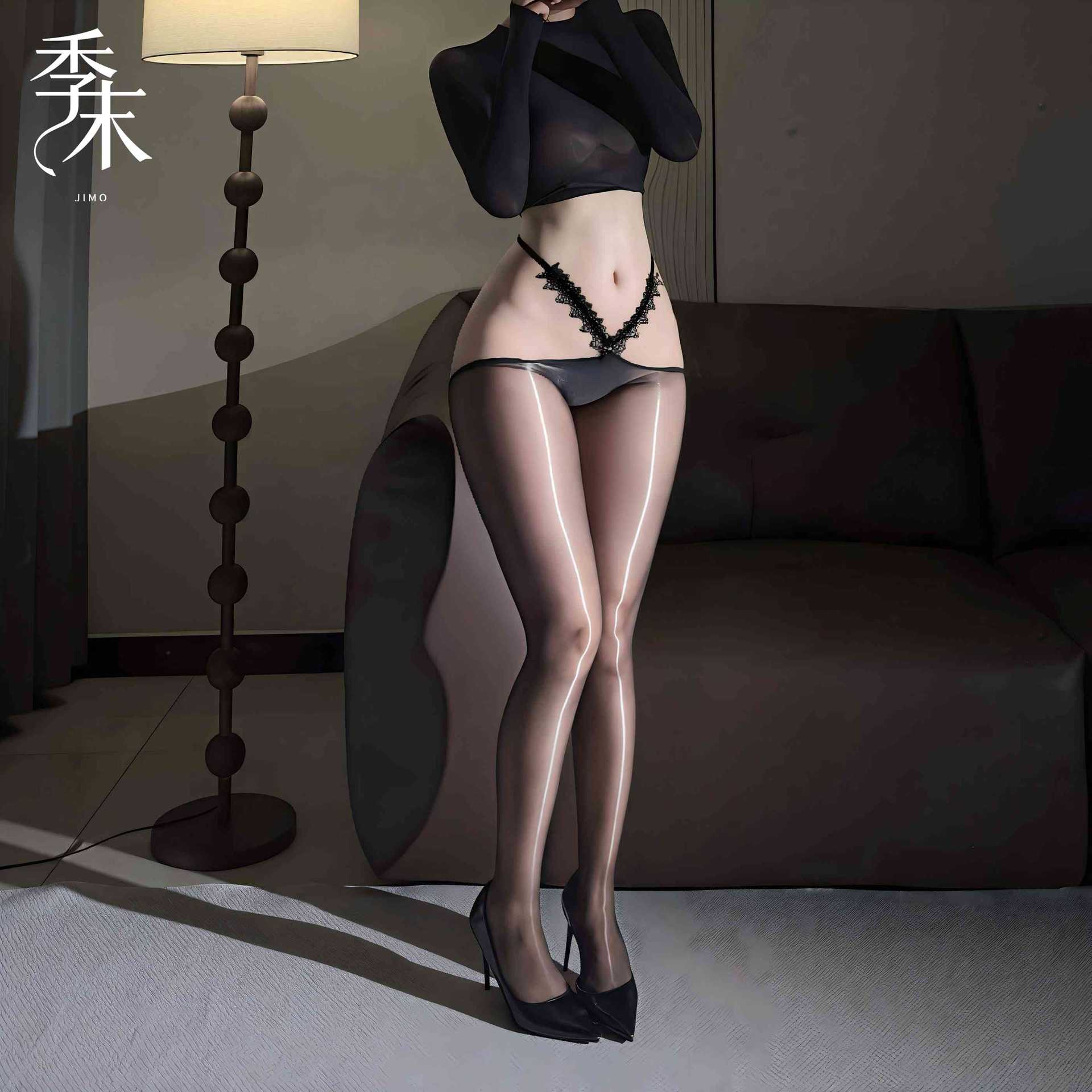 超薄窄腰高端隐形显瘦性感诱惑光泽黑丝袜油亮贴肤情趣丝袜