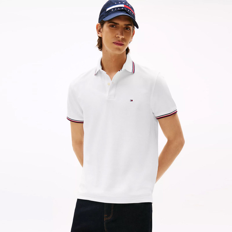 美国正品Tommy汤米撞色镶边翻领POLO衫小标珠地棉短袖男商务休闲