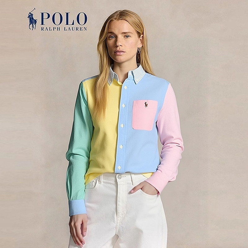 拉夫劳伦衬衫长袖拼色衬衣小马标