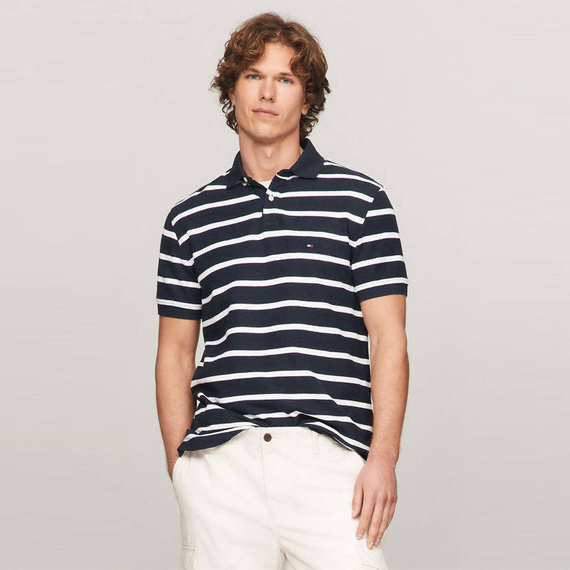 TOMMY HILFIGER25春夏新款男珠地网眼汤米条纹短袖POLO衫78J9397