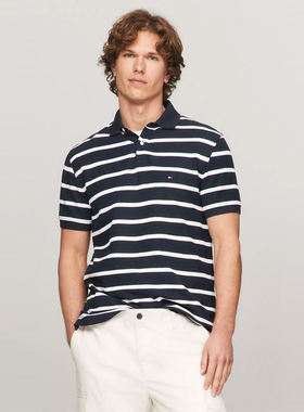 TOMMY HILFIGER25春夏新款男珠地网眼汤米条纹短袖POLO衫78J9397