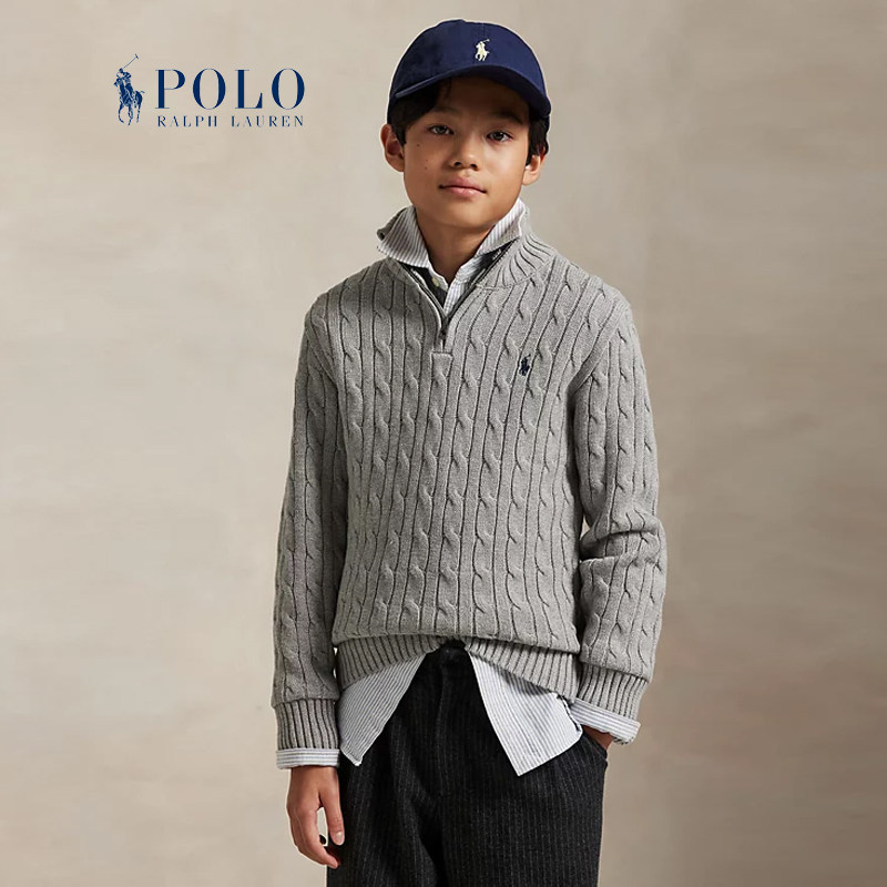 RALPH LAUREN拉夫劳伦毛衣男女大童款保暖编织麻花棉针织衫小马标