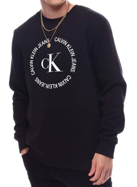 Calvin Klein男装卫衣加薄绒CK圆领长袖百搭字母印花套头衫外套