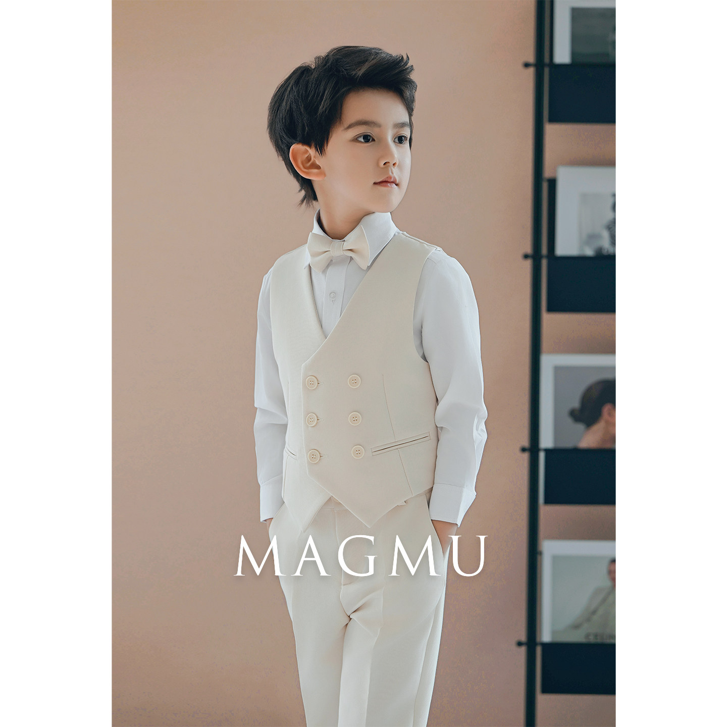 儿童西装套装男童主持人帅气花童白色小西服男孩演讲钢琴演出礼服