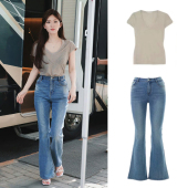 港风复古显瘦喇叭裤 女春秋2025新款 高腰微喇牛仔裤 赵露思许妍同款