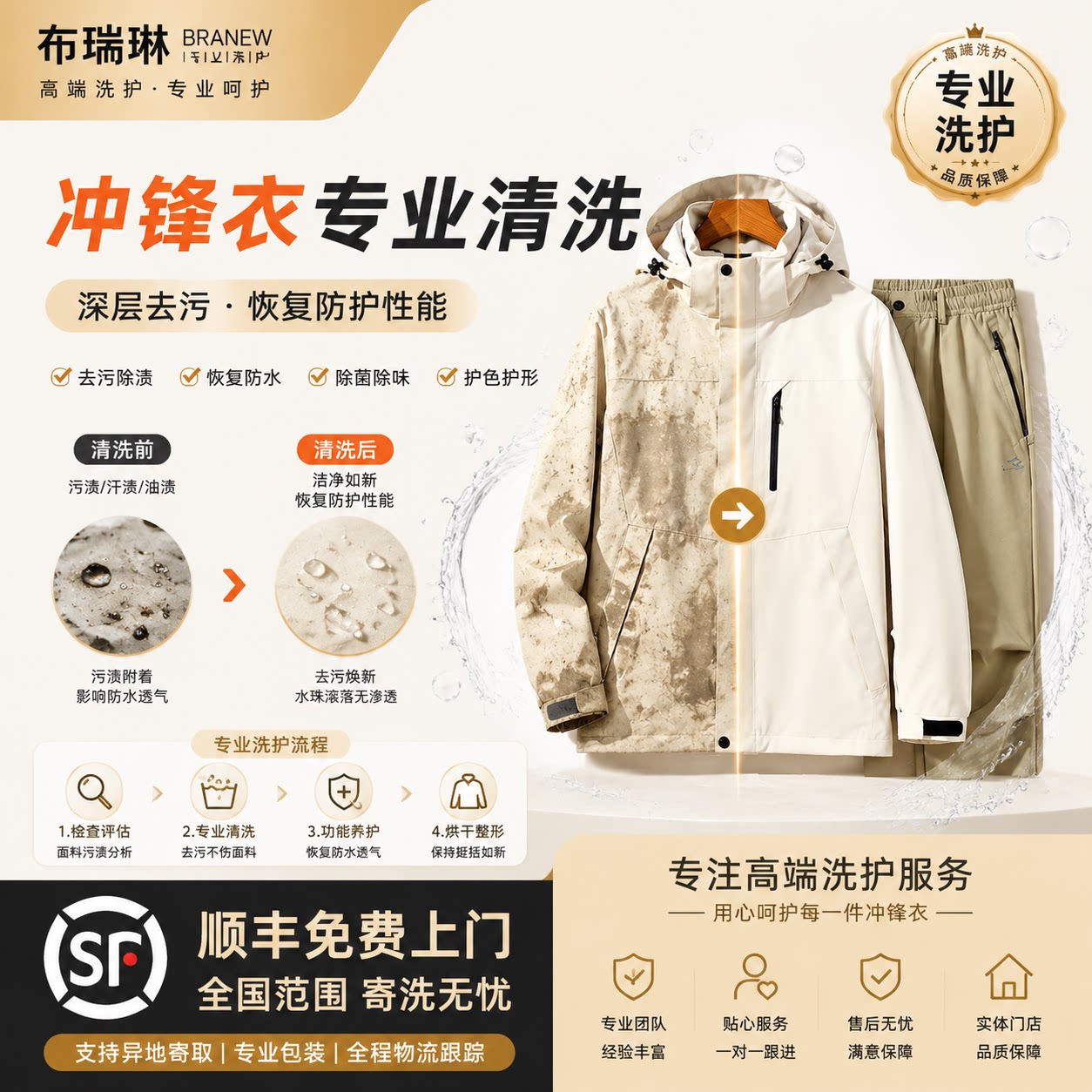 【户外专洗】凯乐石/北面/可隆冲锋衣外套精洗顺丰上门包邮取送