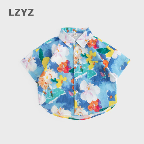 LZYZ童装儿童衬衫男童短袖衬衣中童洋气宽松纯棉上衣夏季薄款衬衫