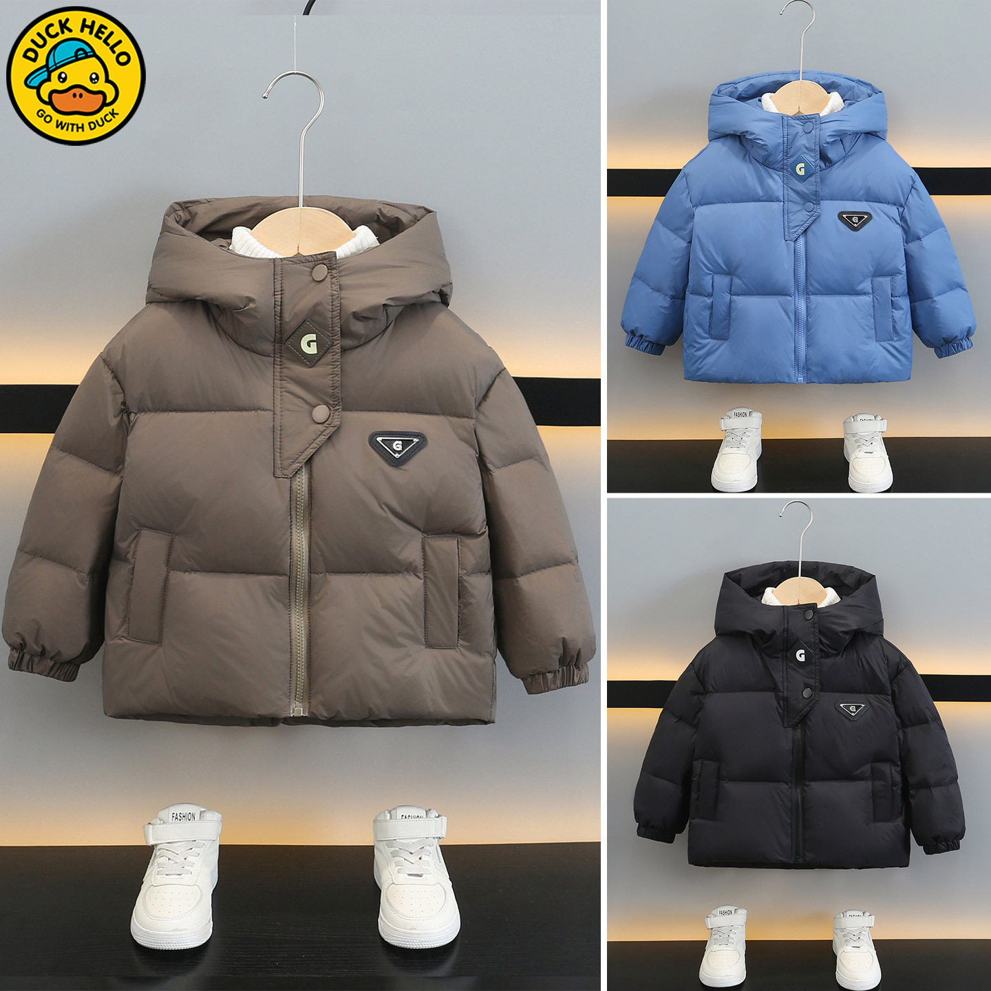 小黄鸭正品 短款羽绒服加厚小黄鸭新款中大童中小童连帽保暖外套