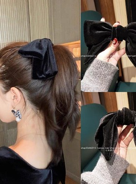SsSy同款秋冬天鹅绒超大复古丝绒蝴蝶结黑韩国ins发饰头绳发尾夹