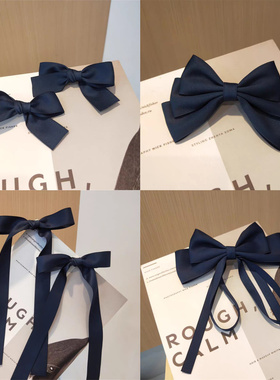 藏蓝色集合点~韩式百搭蝴蝶结简约发夹秋冬可爱高马尾少女发饰