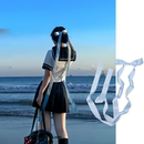 法式 奶蓝色大蝴蝶结超长飘带发夹白色新娘订婚头饰芭蕾风少女发饰