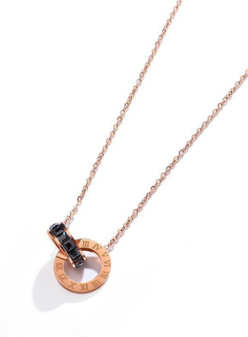 奥特莱斯撤柜捡漏18K金罗马数字双环项链女简约百搭玫瑰金锁骨链