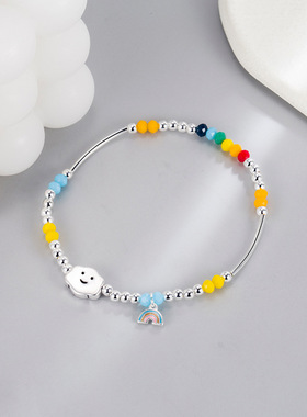 奥特莱斯撤柜捡漏18K金彩色笑脸爱心小熊手串99纯银手链女士配饰