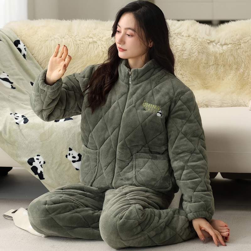 浪莎冬季睡衣女珊瑚绒夹棉家居服