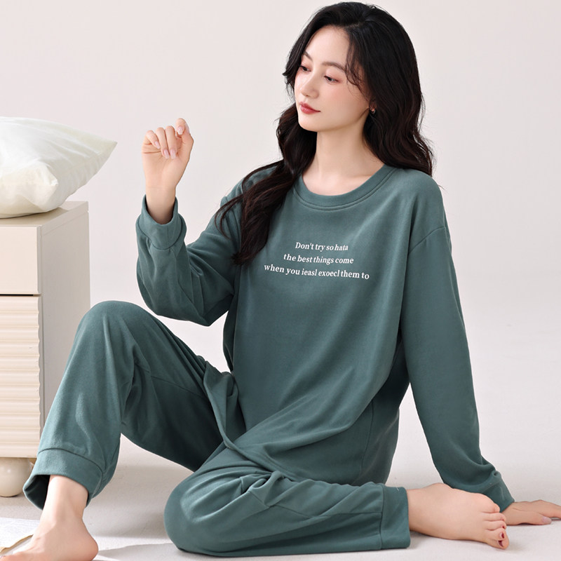 浪莎德绒睡衣女秋冬季圆领长袖长裤可外穿加厚保暖休闲家居服套装